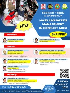 Pelatihan hybrid dan workshop tentang manajemen kegawatan massal di area konflik.