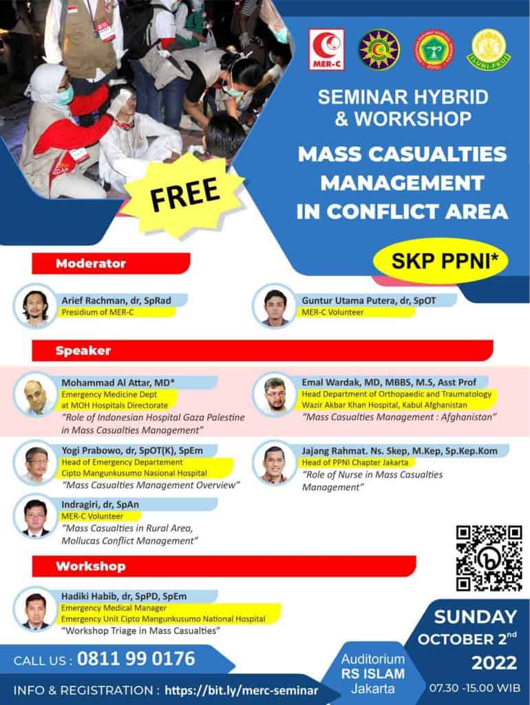 Pelatihan hybrid dan workshop tentang manajemen kegawatan massal di area konflik.